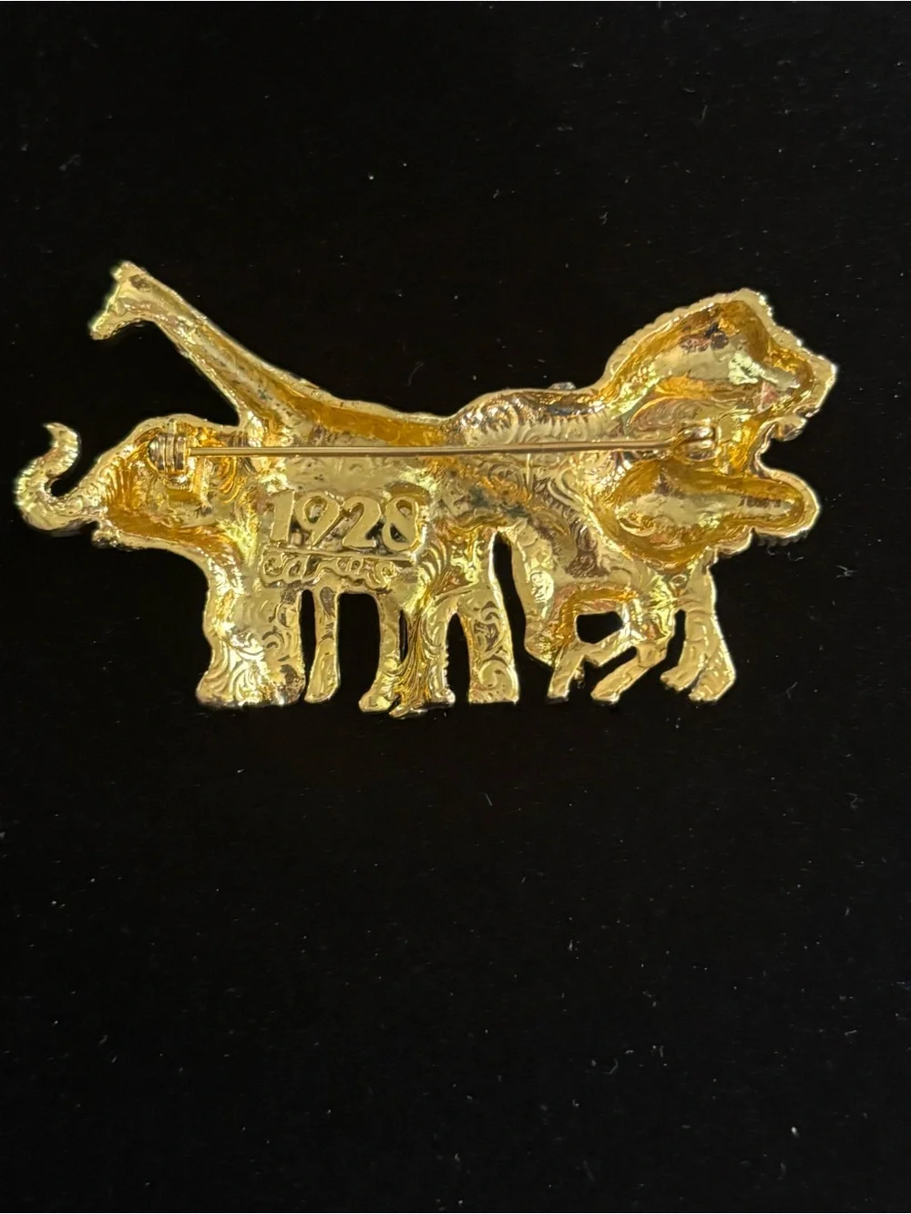 “1928 Cares” Safari Animal Brooch Lion, Ostrich, Zebra, Giraffe, Elephant